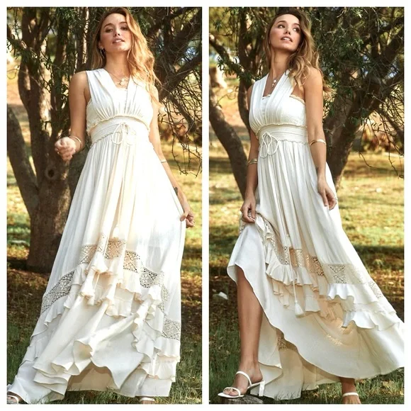 high neck slit dress Women's Boho Lace Maxi Dress – Laricci